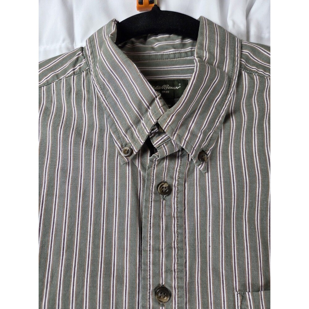 Eddie Bauer Men’s Large Green Striped Button Down Cotton Shirt L/S Casual - Picture 5 of 7